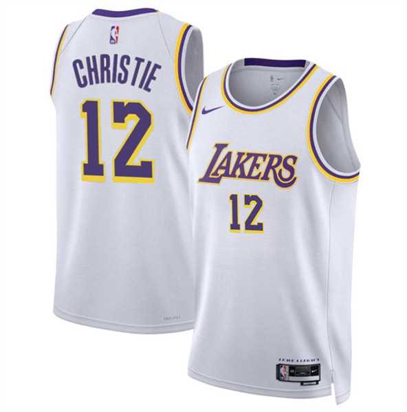 Mens Los Angeles Lakers #12 Max Christie White 2024 Association Edition Stitched Basketball Jersey Dzhi